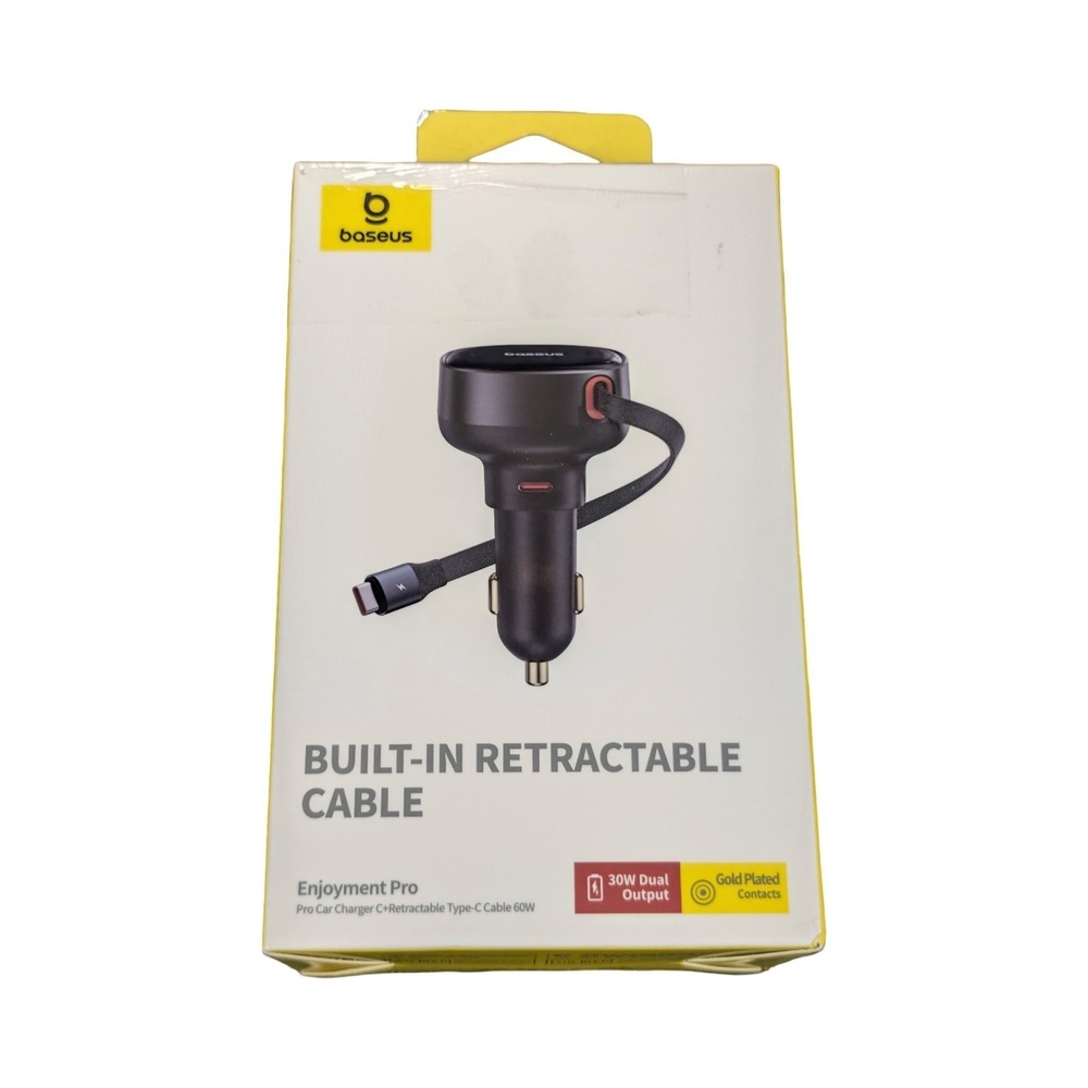 Pp7O Baseus - Enjoyment Pro 30W Dual USB-C Port Fast Car Charger ‎ Retractable